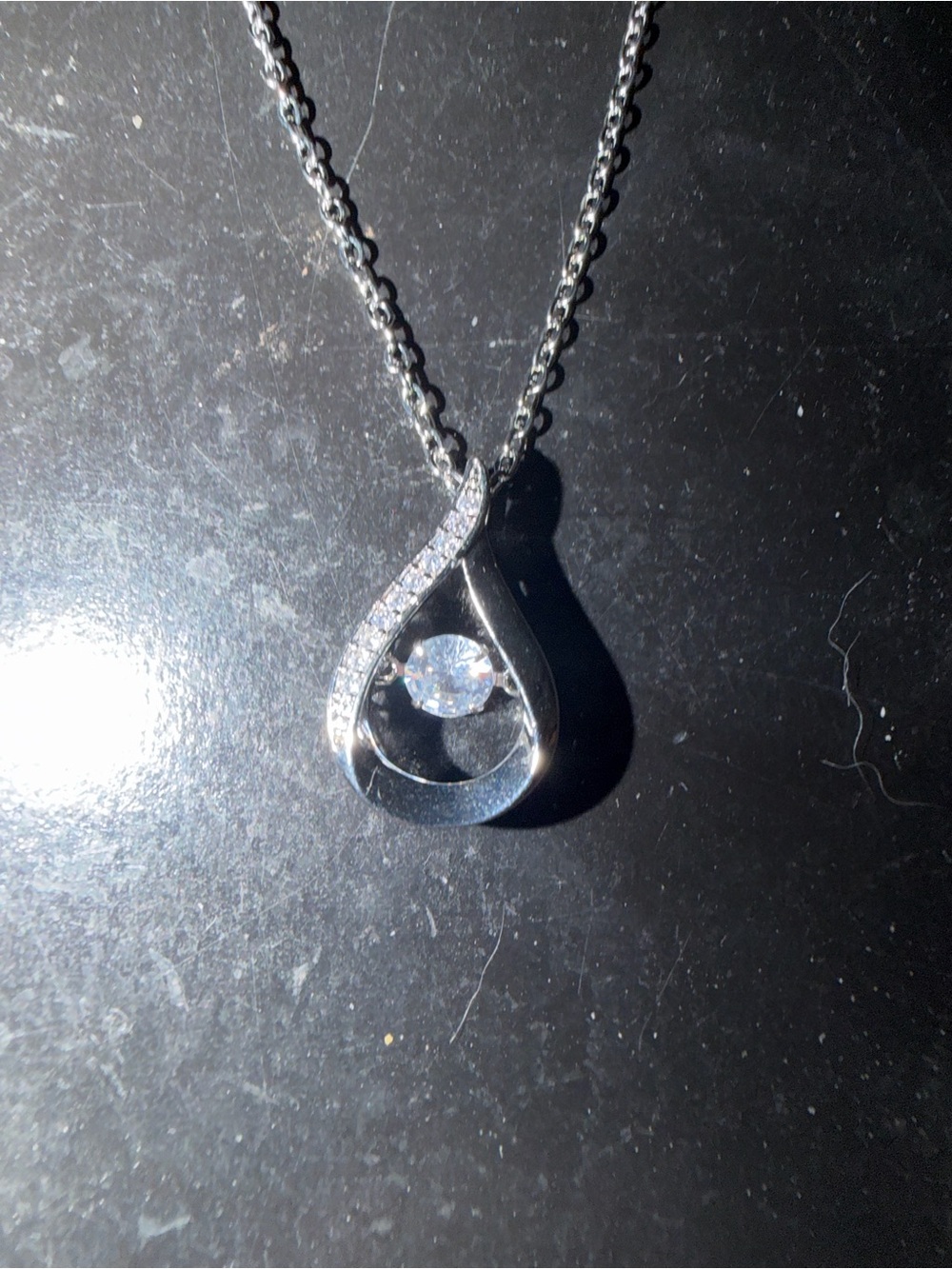 Source Unknown Silver Teardrop Necklace with Clear Stone Accent